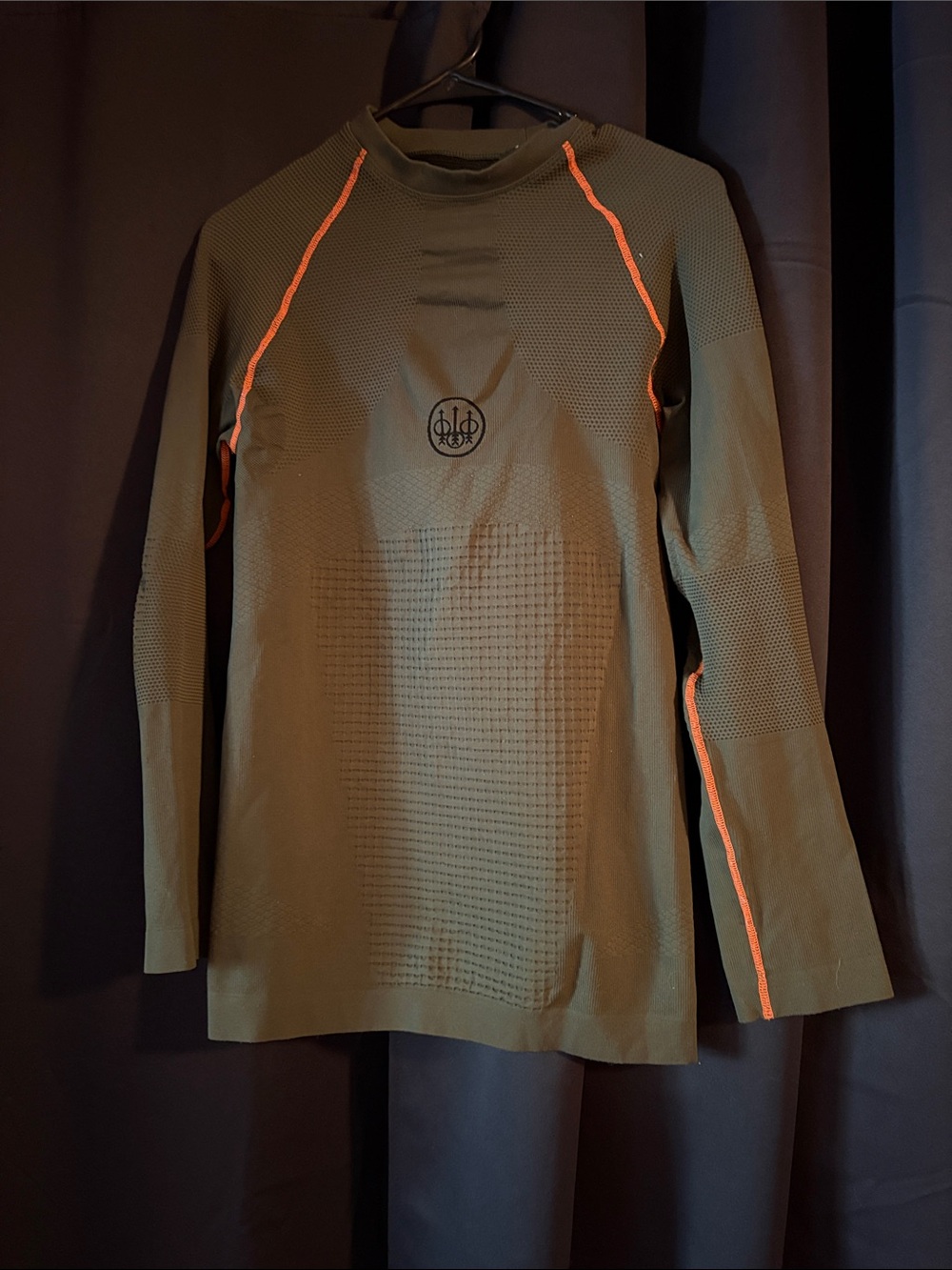 Men's Olive Long-Sleeve Performance Shirt with Orange Trim
